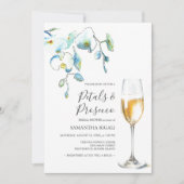Blue Petals and Prosecco Bridal Shower Invitations (正面)