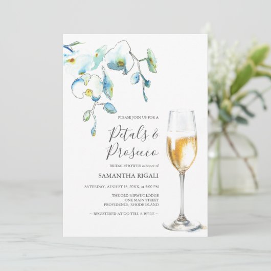 Blue Petals and Prosecco Bridal Shower Invitations (スタンド正面)