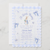 Blue Peter Rabbit Gingham lace Baby Shower 招待状 (正面)