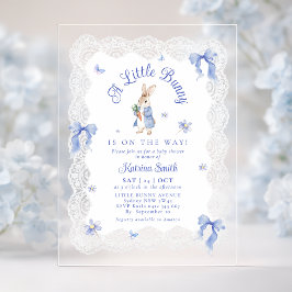 Blue Peter Rabbit Lace Baby Shower アクリル招待状