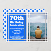 Blue Photo 70th Birthday Partyへの招待 招待状 (正面/裏面)