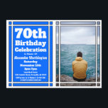 Blue Photo 70th Birthday Partyへの招待 招待状<br><div class="desc">このBlue Photo 70th Birthday Party Invitationでパーティの招待状をゲストに送信する。カスタマイズパーティー詳細と写真とお気に入りの一緒に</div>