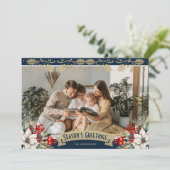 Blue Photo Holly Snowflakes Season's Greetings シーズンカード (スタンド正面)