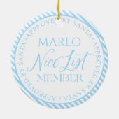Blue Photo Santa's Nice Listメンバークリスマス セラミックオーナメント (裏面)