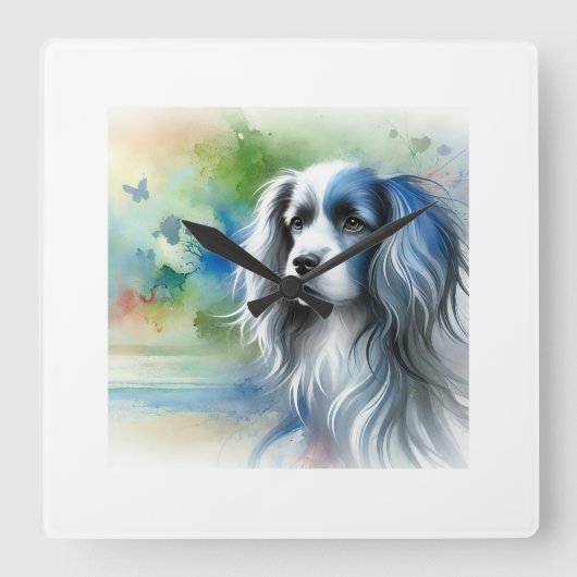 Blue Picardy Spaniel 151024AREF119 - Watercolor スクエア壁時計 (正面)