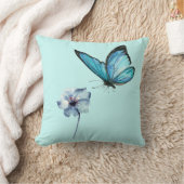 Blue Pillow with Butterfly and Blue Flower クッション (ブランケット)