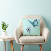 Blue Pillow with Butterfly and Blue Flower クッション (椅子)