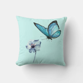 Blue Pillow with Butterfly and Blue Flower クッション