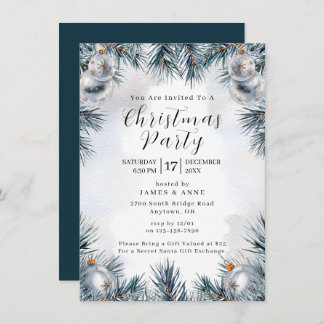 Blue Pine Christmas Party Invitation 招待状