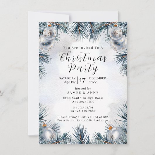 Blue Pine Christmas Party Invitation 招待状 (正面)
