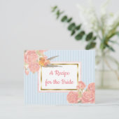 Blue PInkヴィンテージバードフローラ結婚のレシピカード ポストカード (スタンド正面)