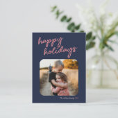 Blue Pink 1-Photo Happy Holidays Script シーズンポストカード (スタンド正面)