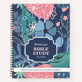 Blue Pink Abstract Floral Personalized Bible Study ノートブック