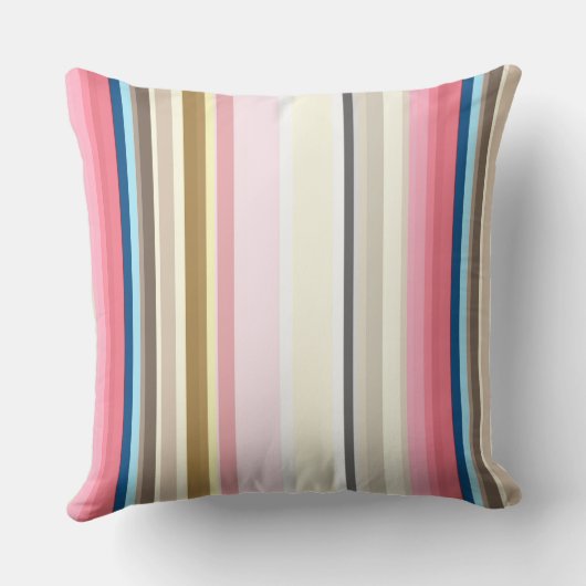 Blue, pink, almond and coffee stripes クッション (裏面)