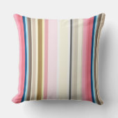 Blue, pink, almond and coffee stripes クッション (正面)