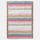 Blue, pink, almond and coffee stripes スローブランケット (正面縦)