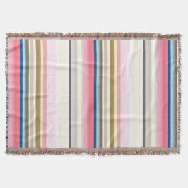 Blue, pink, almond and coffee stripes スローブランケット