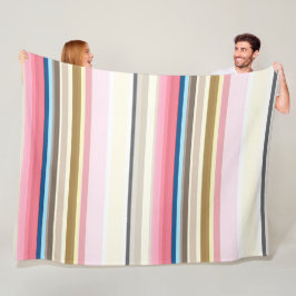 Blue, pink, almond and coffee stripes フリースブランケット