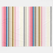 Blue, pink, almond and coffee stripes フリースブランケット (正面(横))
