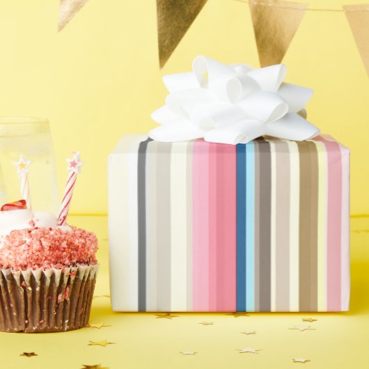 Blue, pink, almond and coffee stripes ラッピングペーパー (誕生日パーティー)
