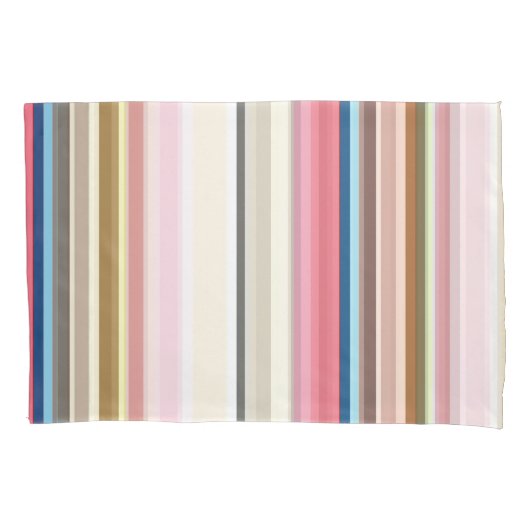 Blue, pink, almond and coffee stripes 枕カバー (正面)