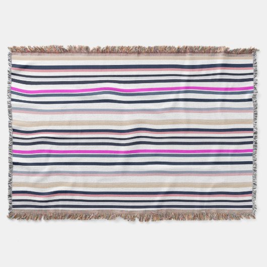 Blue Pink and Sand Stripes スローブランケット (正面)