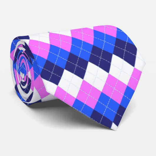 Blue, Pink and White Argyle ネクタイ (ロール)