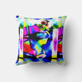 Blue Pink Black Yellow Green Patchwork Art Motif クッション (裏面)