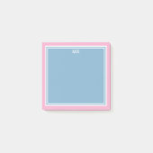 Blue Pink Borders Monogrammed ポストイット (正面)