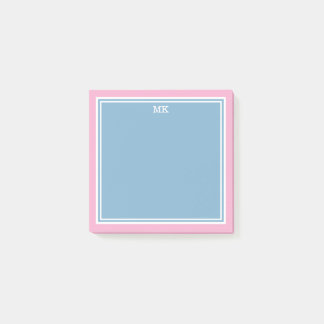 Blue Pink Borders Monogrammed ポストイット