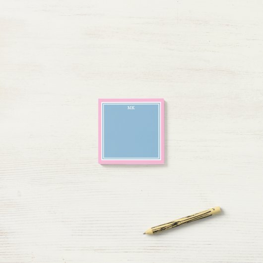 Blue Pink Borders Monogrammed ポストイット (デスク上)