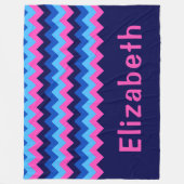 Blue Pink Chevron Monogram Large Fleece Blanket フリースブランケット (正面)