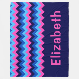 Blue Pink Chevron Monogram Large Fleece Blanket フリースブランケット