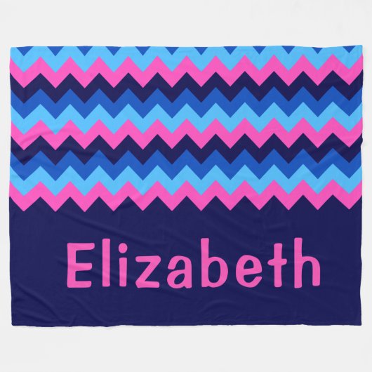 Blue Pink Chevron Monogram Large Fleece Blanket フリースブランケット (正面(横))