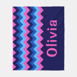 Blue Pink Chevron Monogram Medium Fleece Blanket フリースブランケット