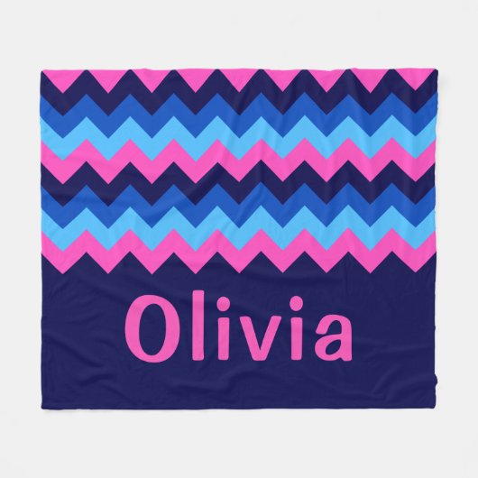 Blue Pink Chevron Monogram Medium Fleece Blanket フリースブランケット (正面(横))