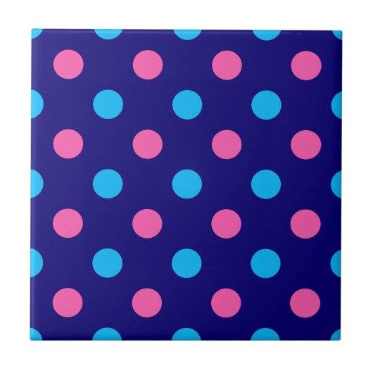 Blue Pink Cyan Polka Dot Pattern タイル (正面)