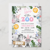 Blue Pink Drawn Safari Two The Zoo 2nd Birthday 招待状 (正面)
