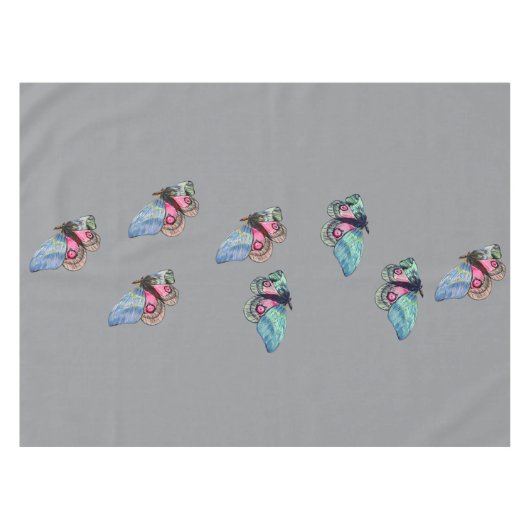 Blue Pink Exotic Butterflies Pattern テーブルクロス (正面(横))