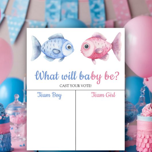 Blue & Pink Fish Gender reveal Boy or Girl chart ポスター