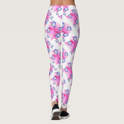 Blue Pink Floral Leggings レギンス (裏面)