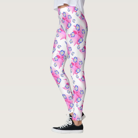 Blue Pink Floral Leggings レギンス (左)