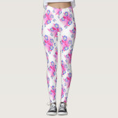 Blue Pink Floral Leggings レギンス (正面)