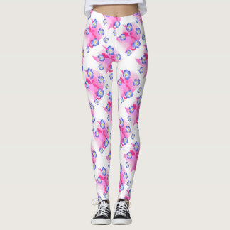 Blue Pink Floral Leggings レギンス