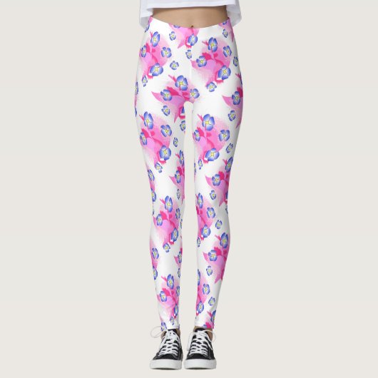 Blue Pink Floral Leggings レギンス (正面)