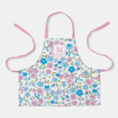 Blue Pink Floral Monogram Apron エプロン (正面)