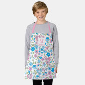 Blue Pink Floral Monogram Apron エプロン (着用した状態)