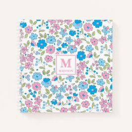 Blue Pink Floral Monogram Notebook Journal ノートブック