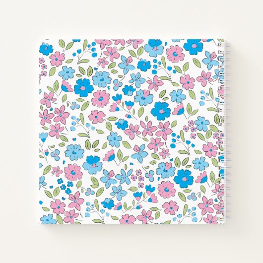 Blue Pink Floral Monogram Notebook Journal ノートブック (裏面)