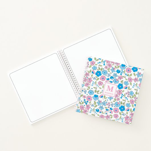 Blue Pink Floral Monogram Notebook Journal ノートブック (内部)
